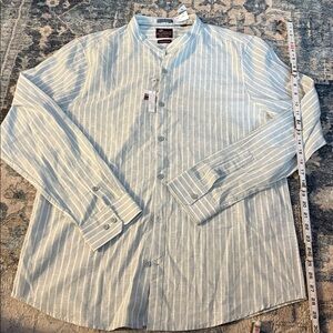 Men’s Linen Blend Striped Button-Up Shirt. Size L 80% cotton 20 % linen